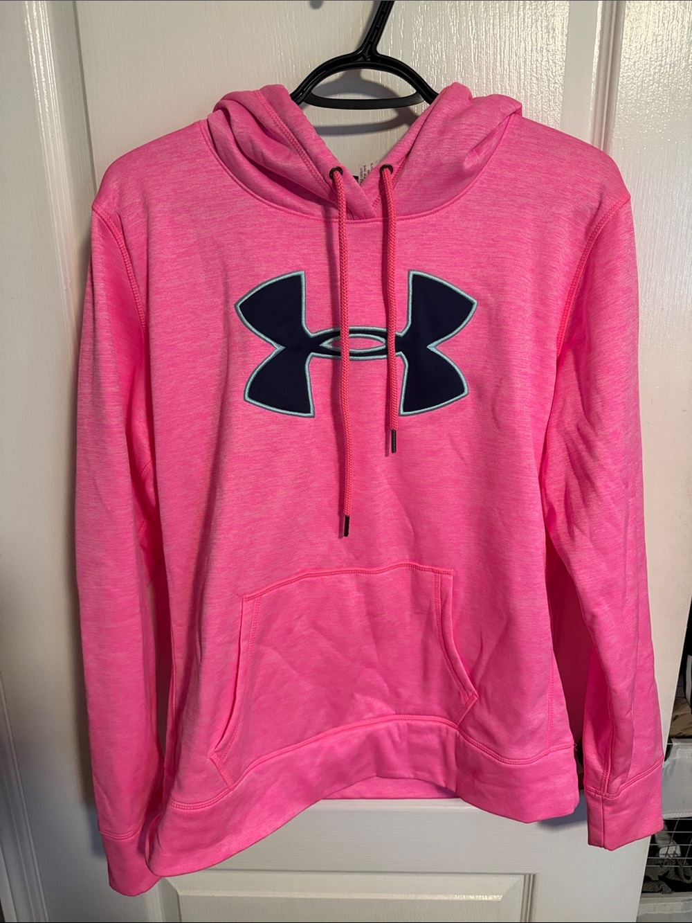 Under Armour Neon Pink Pullover Hoodie with Navy Logo